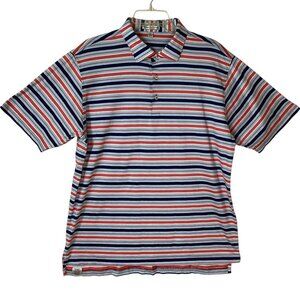 Peter Millar‎ Red/White/Blue Striped Short Sleeve Polo Shirt Men's Size Large